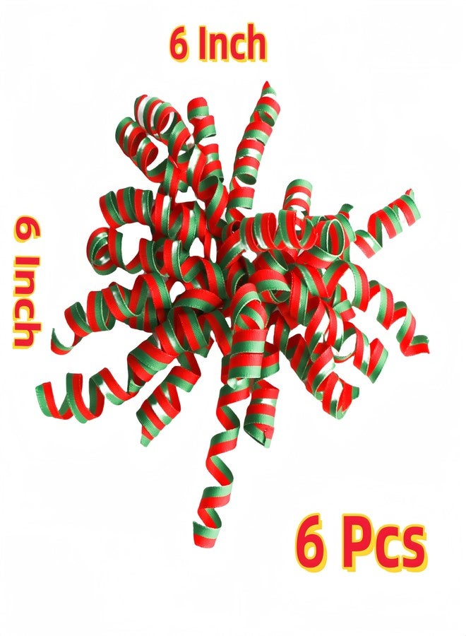 Meseey 6 Pcs Red and Green Christmas Curly Ribbon Bows 6 Inch Gift Bow Self Adhesive Gift Wrapping Bow for Presents, Wine Bottle, Treat Bags, Birthday, Wedding Party Favors (rea and Green) - Image 3